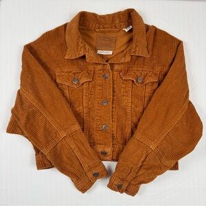 Levi's Premium Corduroy Trucker Jacket Women’s Small Cropped Rust Burnt Orange